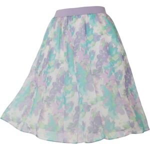 Ruby Rd Woman Floral Chiffon Midi Skirt Purple Teal Watercolor Print Plus 2X